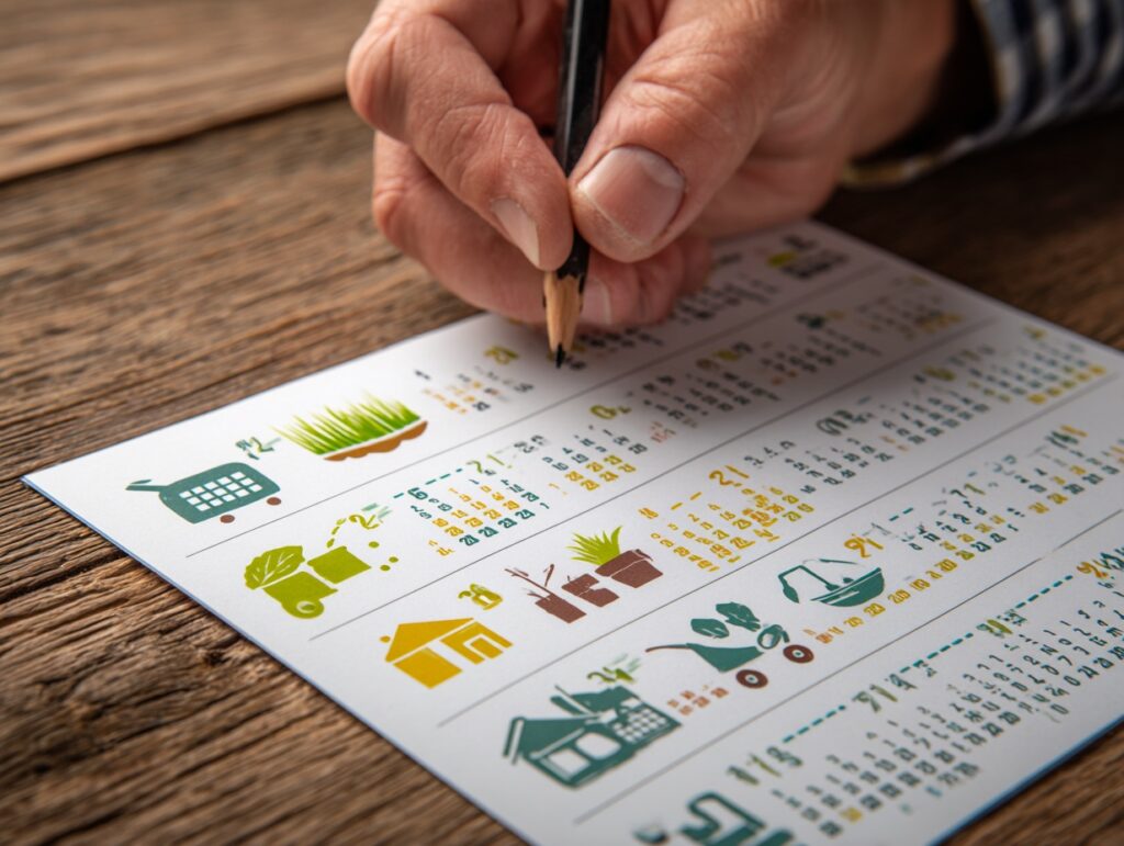 Close-up of a homeowner’s hand marking dates on a calendar