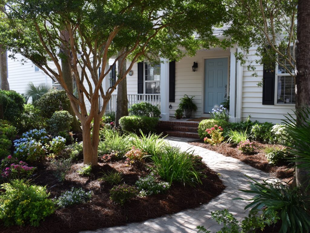 North Myrtle Beach front yard with layered beds