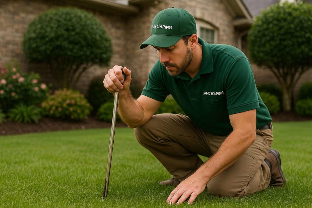 Landscaper Inspecting Lawn