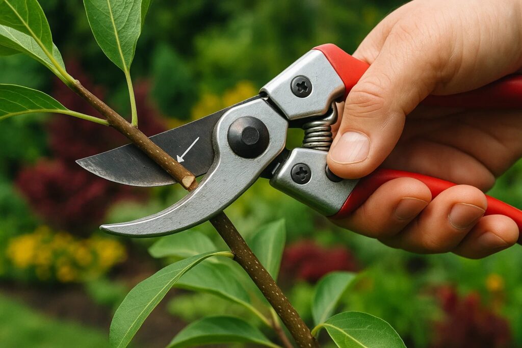 hand pruners cutting a healthy branch