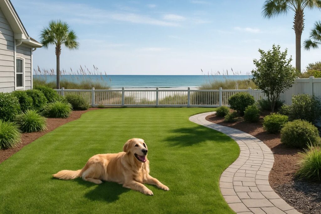 Coastal backyard with healthy turf