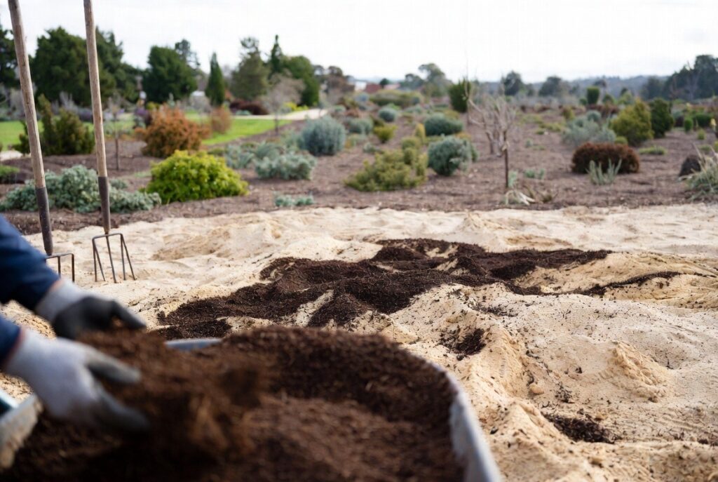 Topdressing sandy coastal soil with rich compost during winter