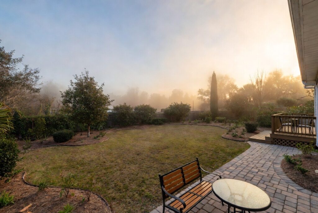 backyard in winter light