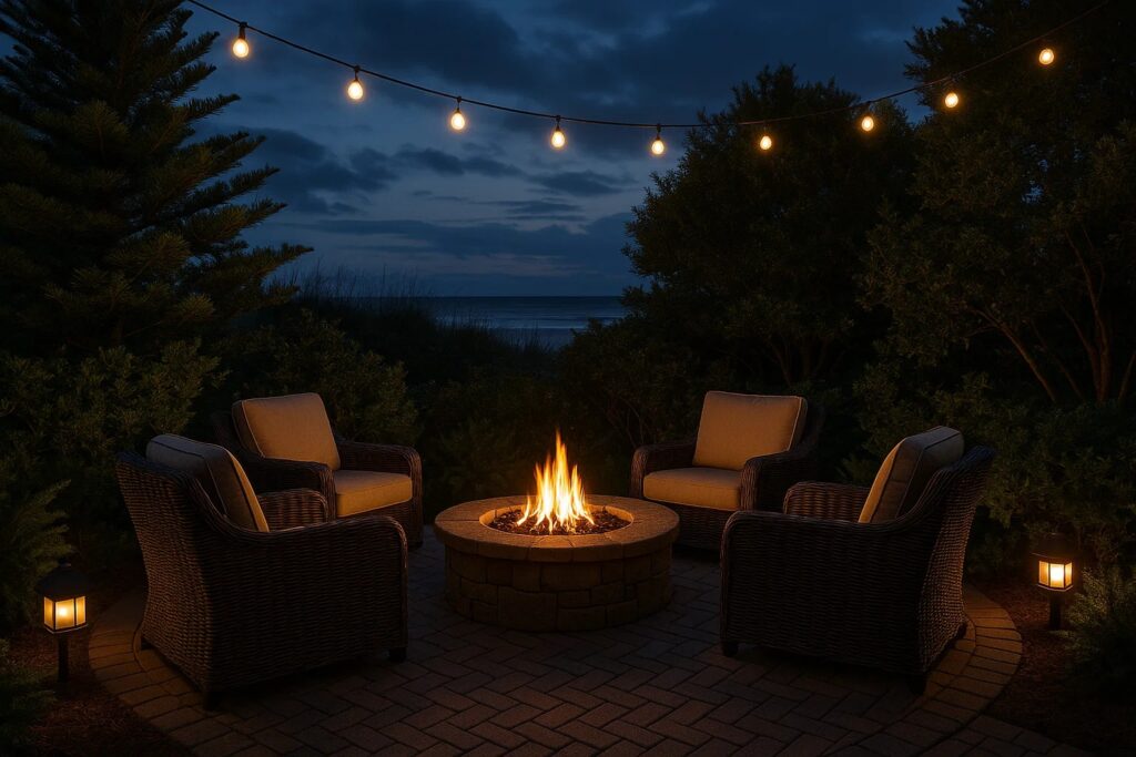 coastal patio in North Myrtle Beach during winter evening