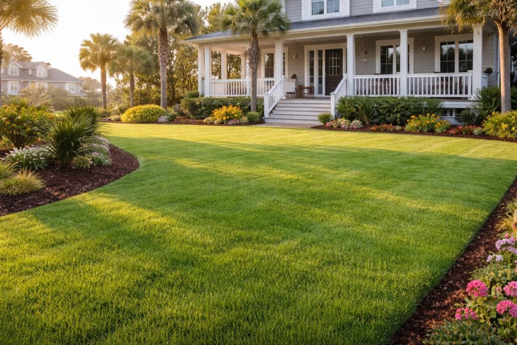 fresh green turf emerging after winter