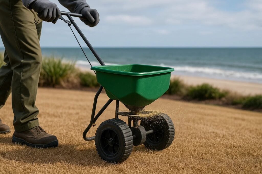  pre-emergent weed control being applied to a winter lawn
